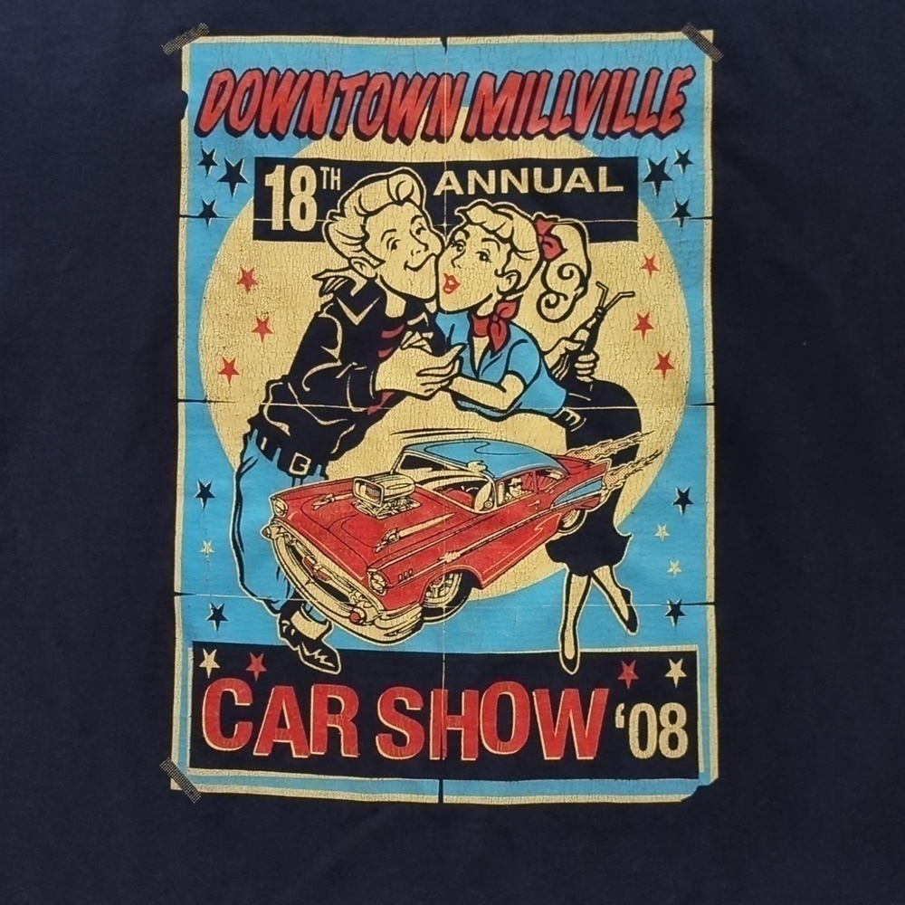 Downtown Millville 18th Annual Car Show '08 T-shirt Blue Graphics Y2K 2000's